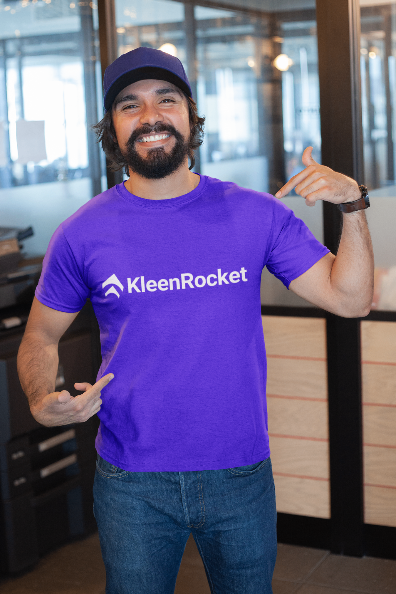 Happy KleenRocket team member showing business growth